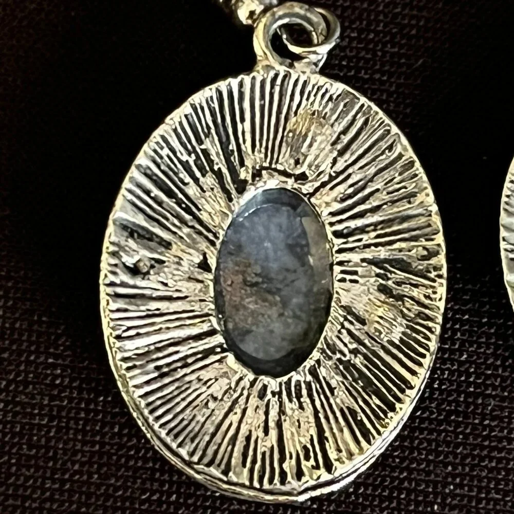 Taxco‑Style Sodalite Earrings – Antique Silver‑Tone Setting – Oval Cabochons - Picture 7 of 10